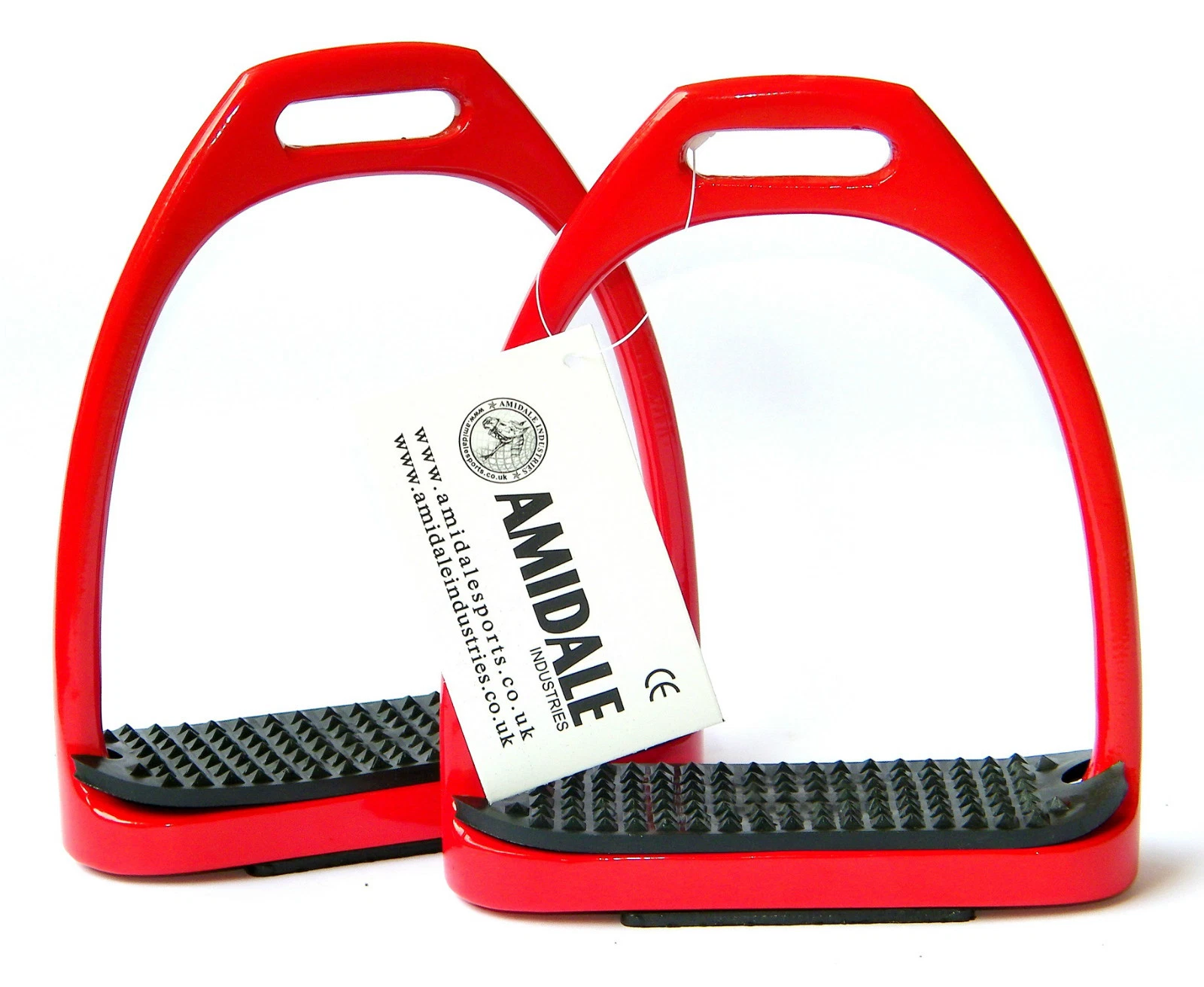 ALUMINUM LIGHT WEIGHT STIRRUPS HORSE RIDING WITH TREADS RED COLOURS 3 SIZES