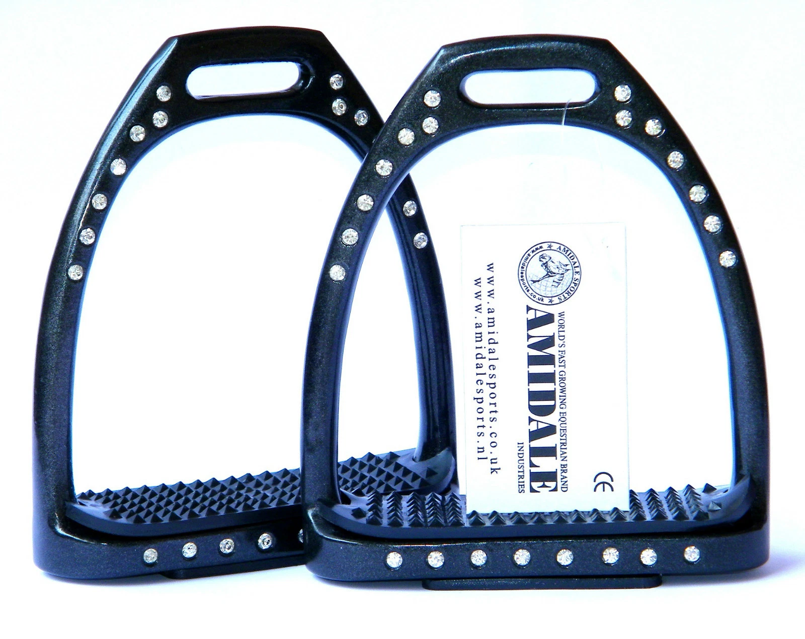 ALUMINUM LIGHTWEIGHT STIRRUPS HORSE RIDING 44 CRYSTALS DIAMANTE 5 COLORS AMIDALE black