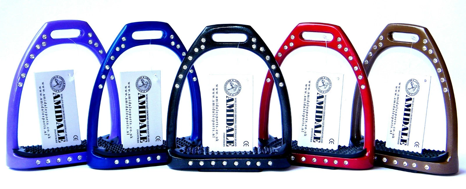 ALUMINUM LIGHTWEIGHT STIRRUPS HORSE RIDING 44 CRYSTALS DIAMANTE 5 COLORS AMIDALE