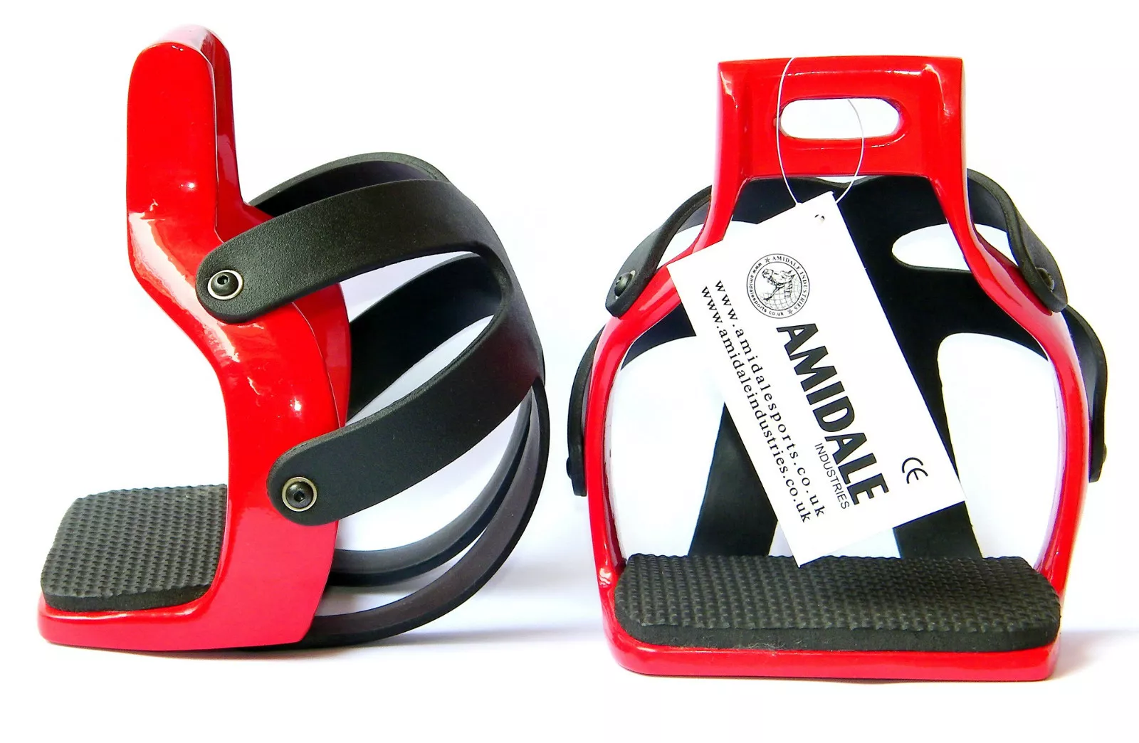 AMIDALE ALUMINIUM ENDURANCE FLEX RIDE CAGED SAFETY HORSE STIRRUPS RED SIZE 4,75