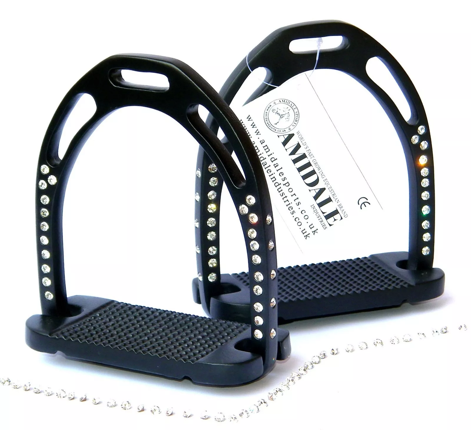 JINN STIRRUPS HORSE RIDING LIGHT & DURABLE ALUMINIUM WITH 54 CRYSTALS BLACK