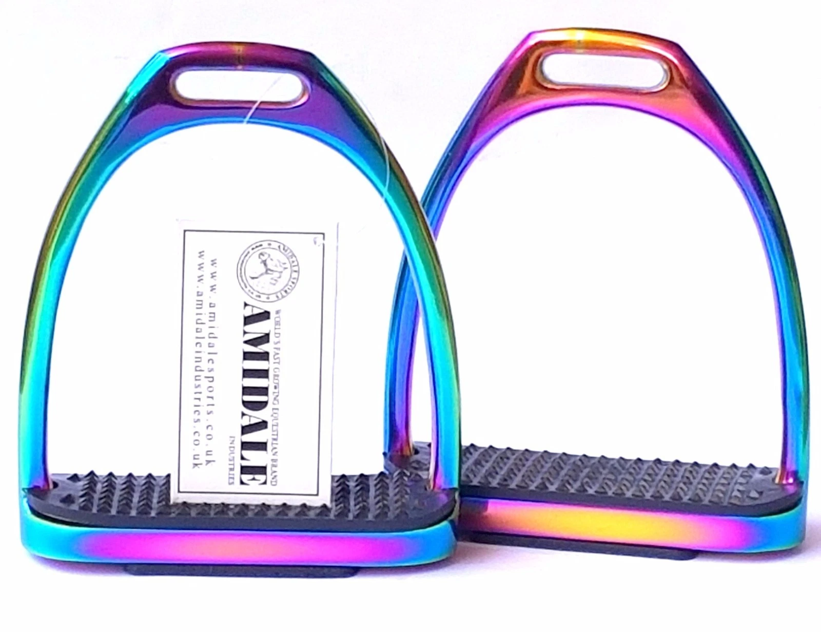 RAINBOW GLOSS Fillis IRONS STIRRUPS HORSE RIDING S STEEL WITH FREE KEYRING BNWT
