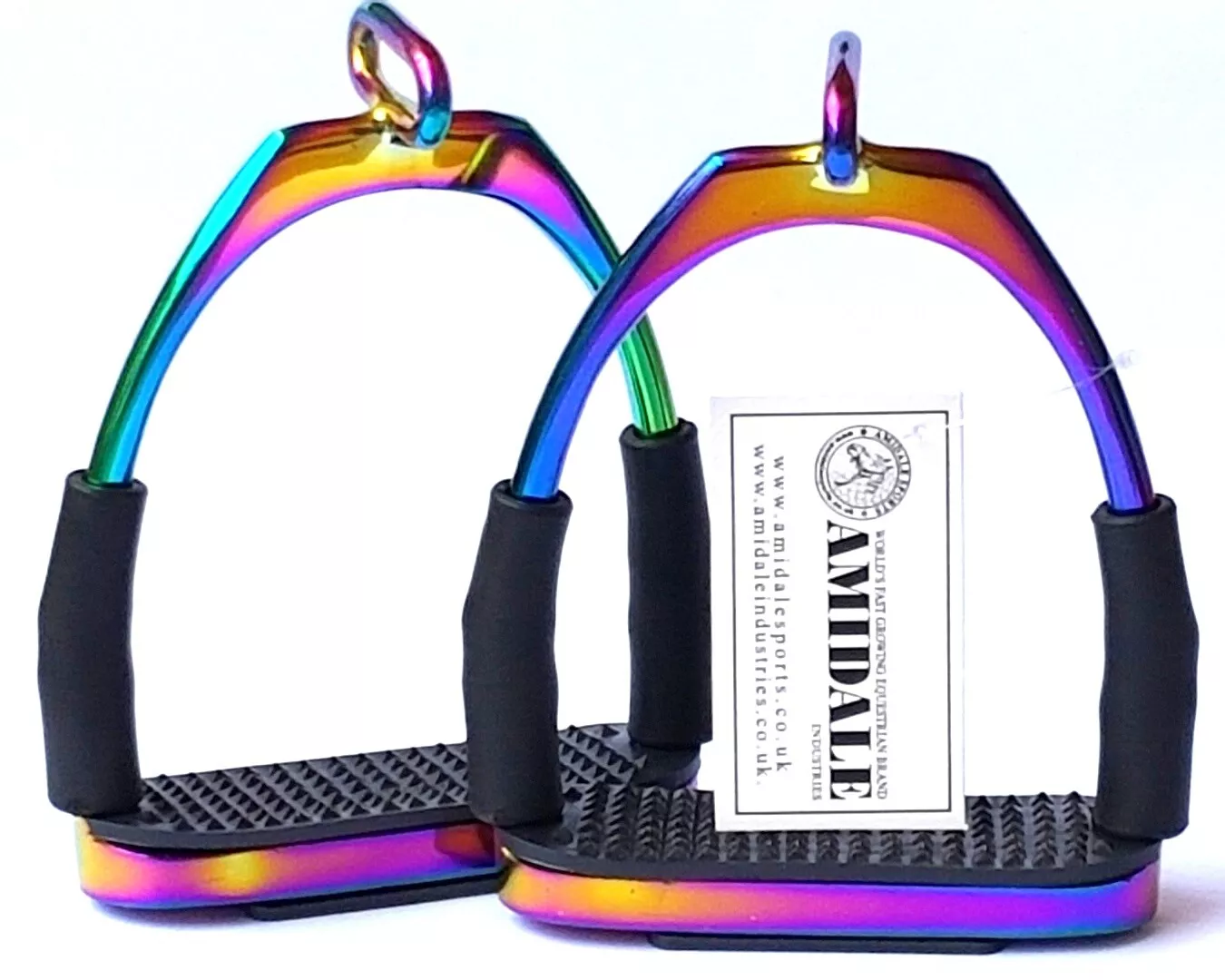 RAINBOW OFFSET EYE FLEXI SAFETY STIRRUPS FOR OPTIMUM LEG POSITION HORSE RIDING
