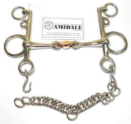 AMIDALE NEW MOUTH PELHAM, DOUBLE JOINTED, COPPER LOZENGE BIT BNWT