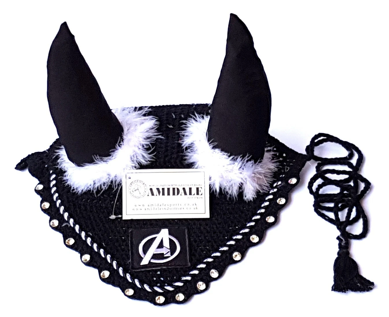 FLY VEIL EAR NET AVENGER EMBROIDERY DESIGN HORSE EQUESTRIAN DIAMANTE BNWT