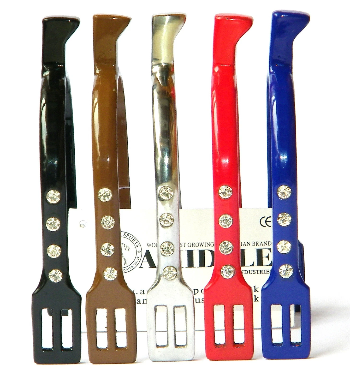 HORSE RIDING HAMMER SPURS CRYSTAL STAINLESS STEEL BEAUTIFUL COLORS FROM AMIDALE