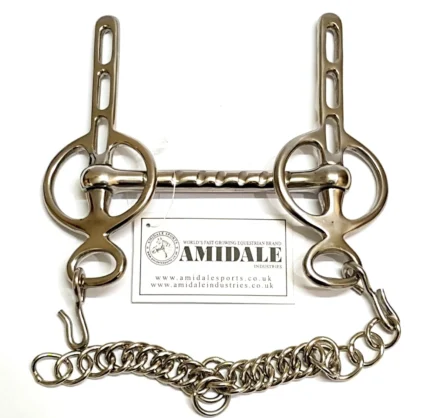 LIVER POOL DRIVING BIT,STAINLESS STEEL,CURB CHAIN,3 SLOTS BNWT 4 SIZES AMIDALE